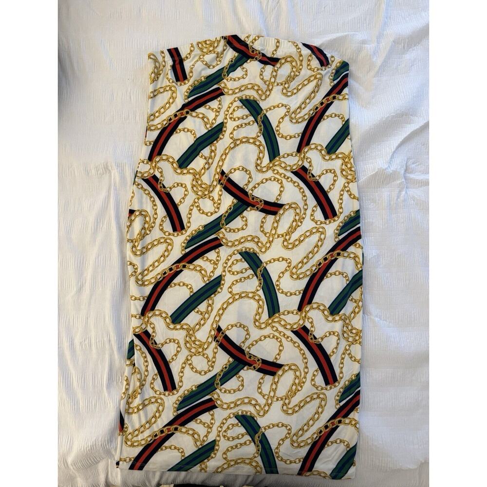 Women's Strapless Dress Swimsuit Coverup Gold Chain Print Green Red Stripe